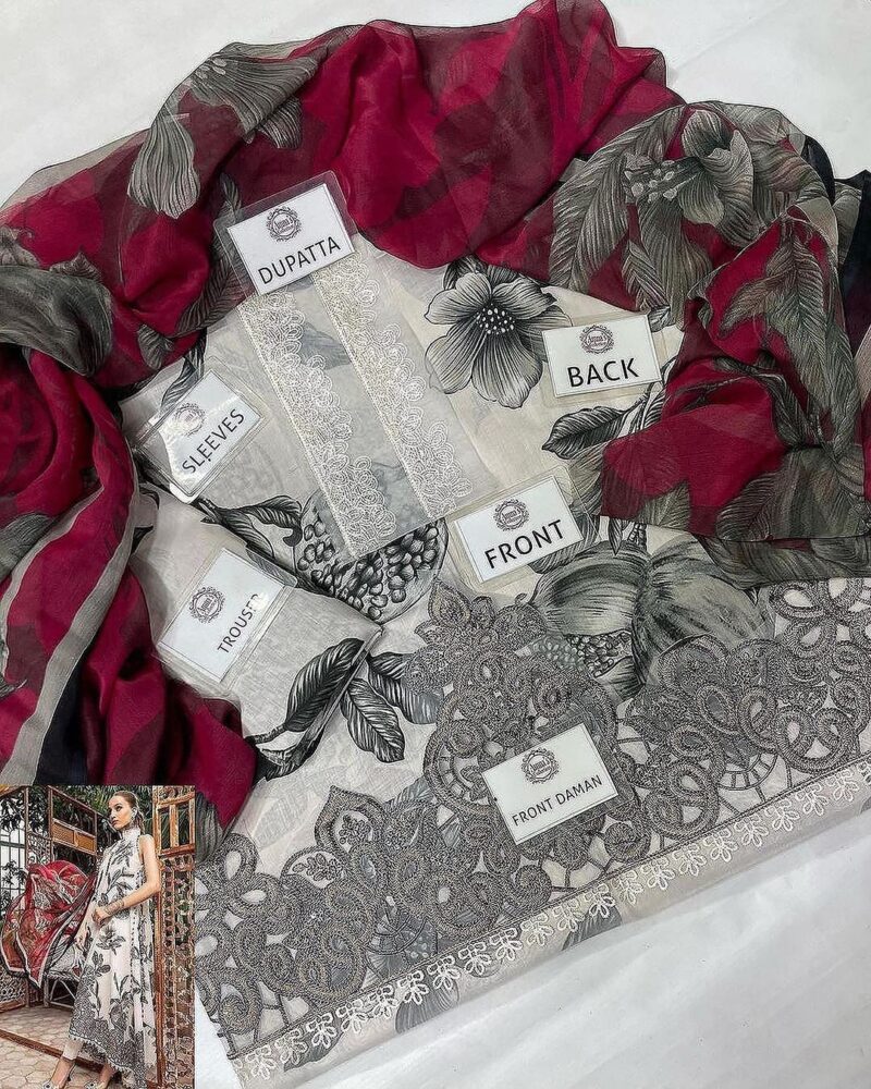 Maria.B M.Prints Unstitched Embroidered Lawn AC-65 - Image 4