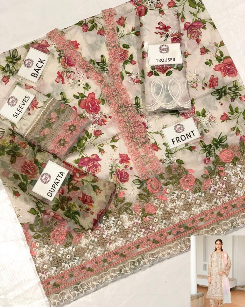 BAROQUE EMBROIDED LAWN 3 PC SUIT WITH ORGANZA DIGITAL DUPATA AC-90 - Image 2