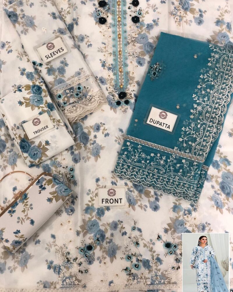 Tawakkal White Digital Printed Organza Collection Replica AC-110 - Image 2