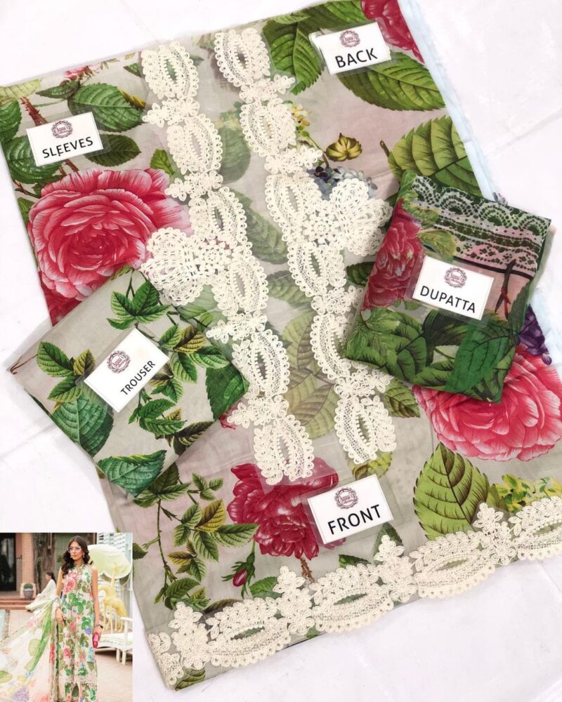 M Basics By Maria B Unstitched 3 Piece Emb Lawn AC-112 - Image 4