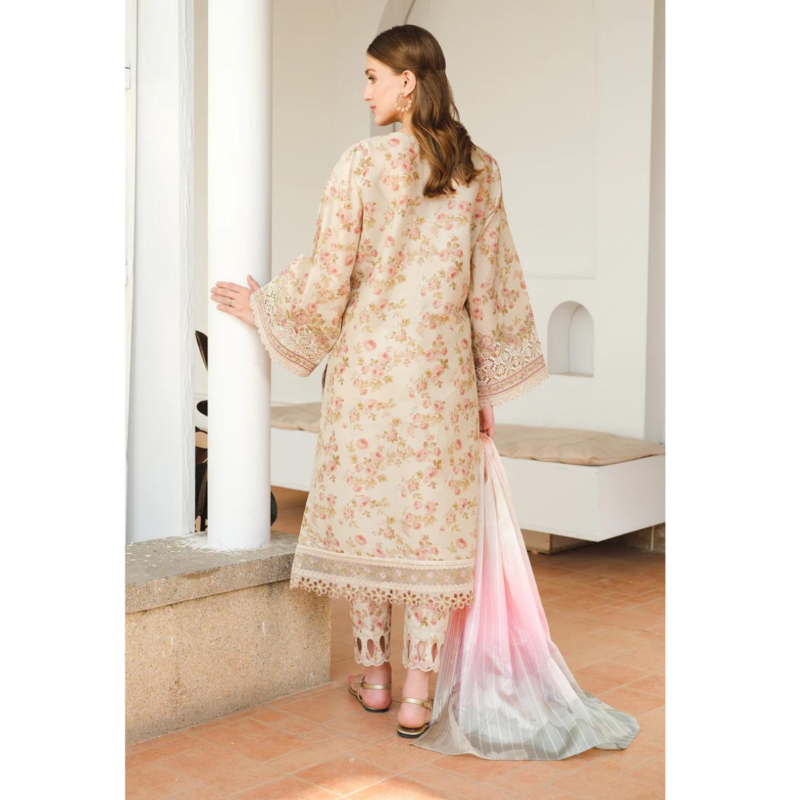 BAROQUE EMBROIDED LAWN 3 PC SUIT WITH ORGANZA DIGITAL DUPATA AC-90 - Image 5