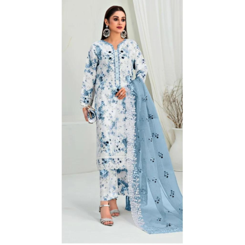 Tawakkal White Digital Printed Organza Collection Replica AC-110