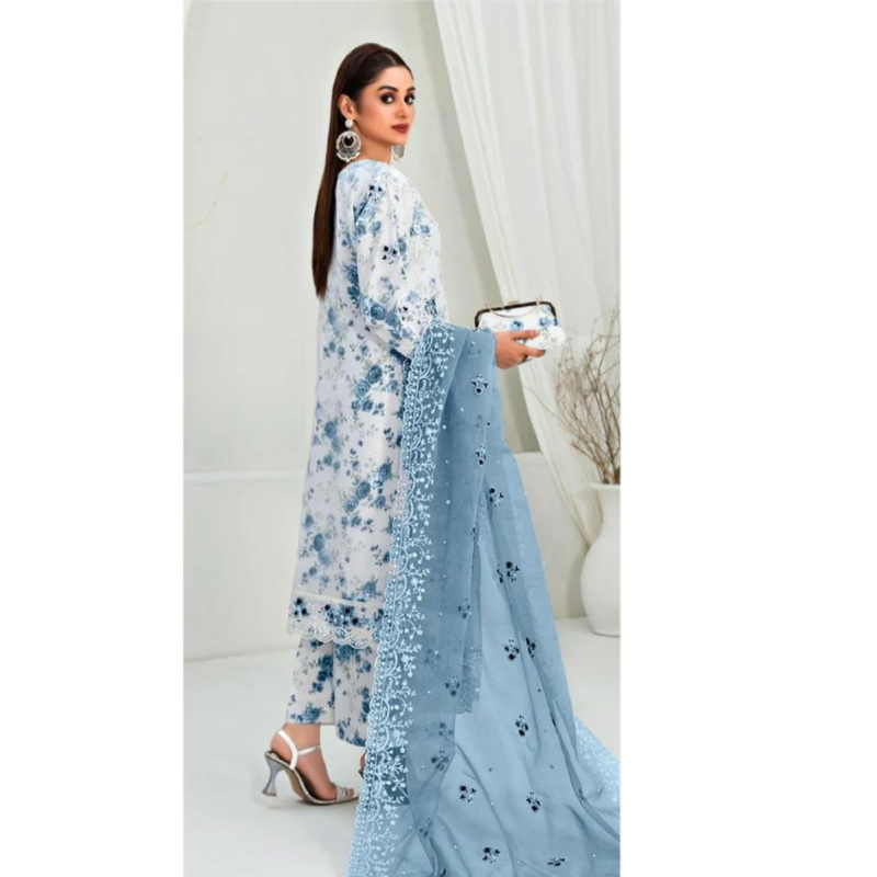 Tawakkal White Digital Printed Organza Collection Replica AC-110 - Image 6