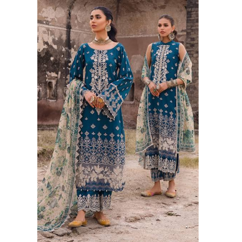 Zainab Chottani Blue Embroidered Chikankari Lawn Dress AC-60