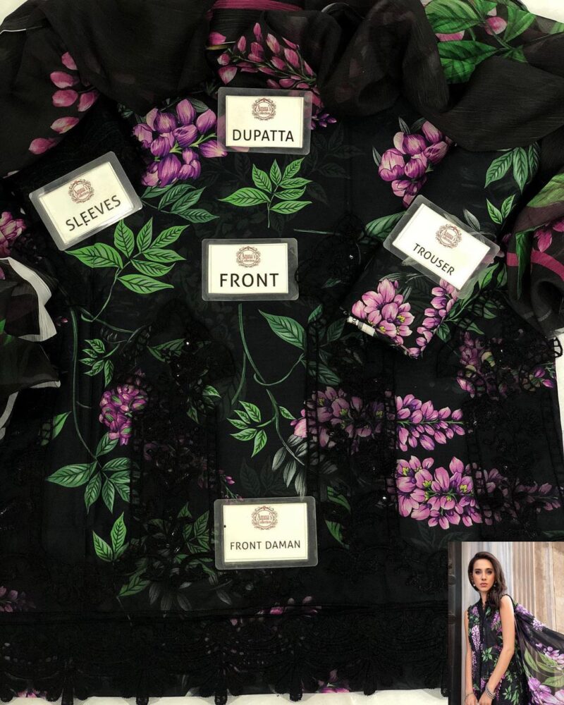 Maria B Embroidered Suit Unstitched 3 Piece AC-128 - Image 2