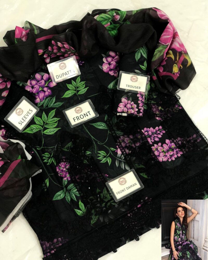 Maria B Embroidered Suit Unstitched 3 Piece AC-128 - Image 4