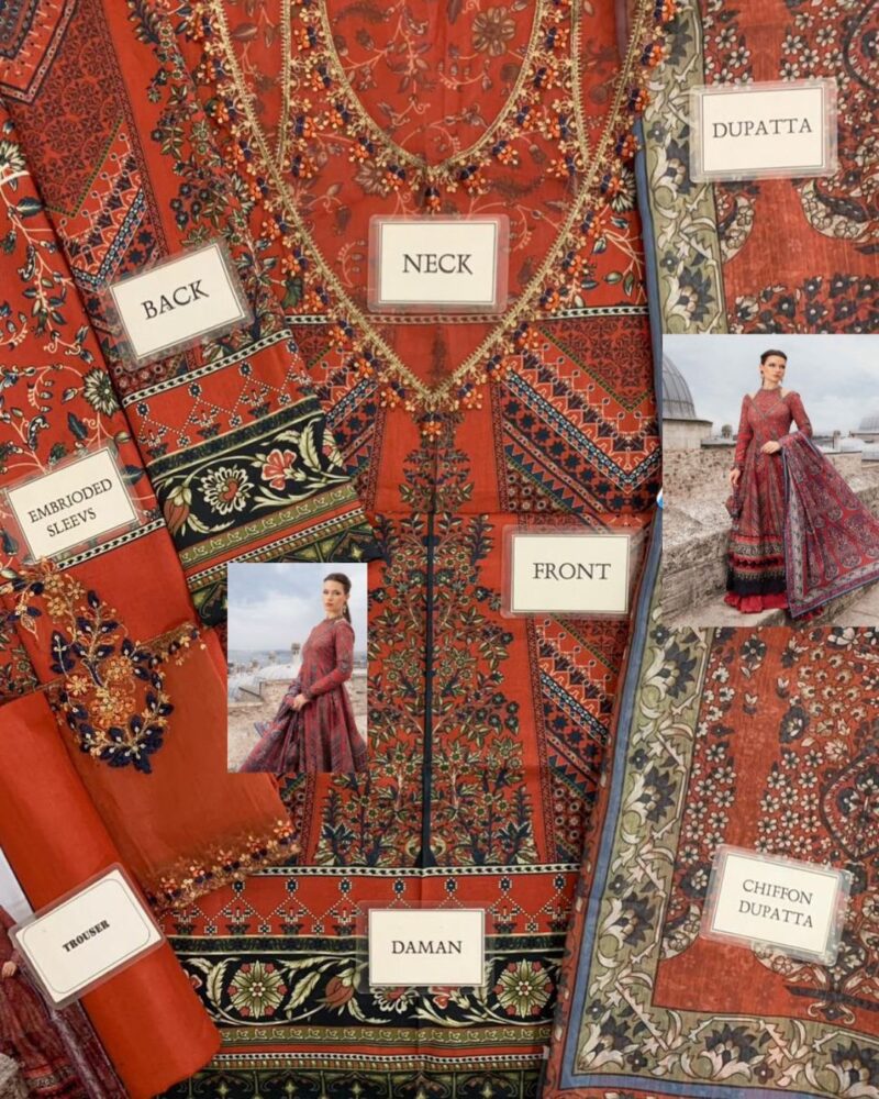 Maria B Embroidered Suit Unstitched 3 Piece AC-130 - Image 4