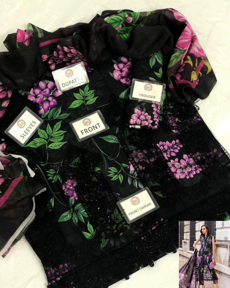 Maria B Embroidered Suit Unstitched 3 Piece AC-128 - Image 3