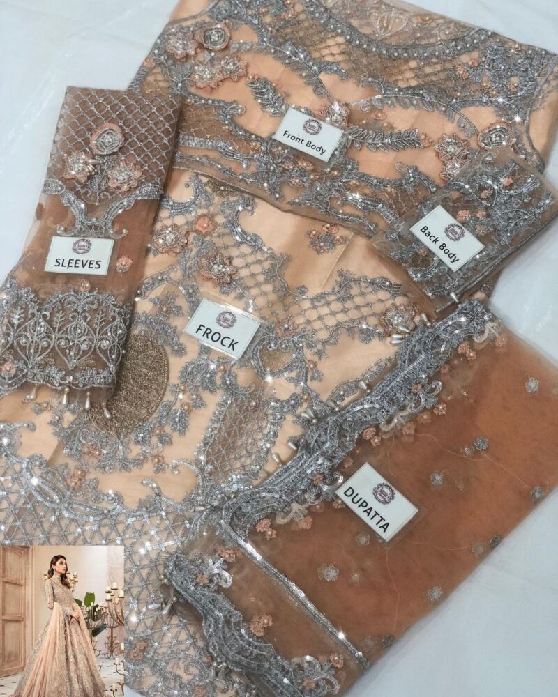 Maria.b Bridal Luxury Net Embroidered 2023 with Net Emb Dupatta, Silk Trouser AC-135 - Image 3