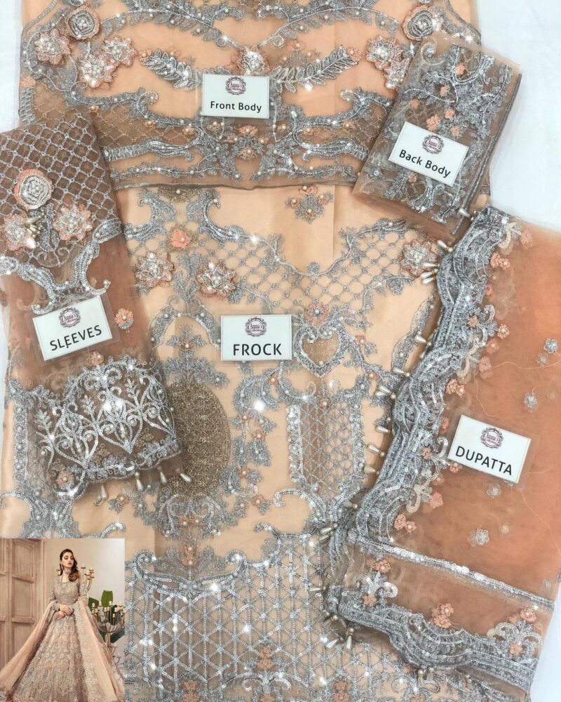 Maria.b Bridal Luxury Net Embroidered 2023 with Net Emb Dupatta, Silk Trouser AC-135 - Image 2
