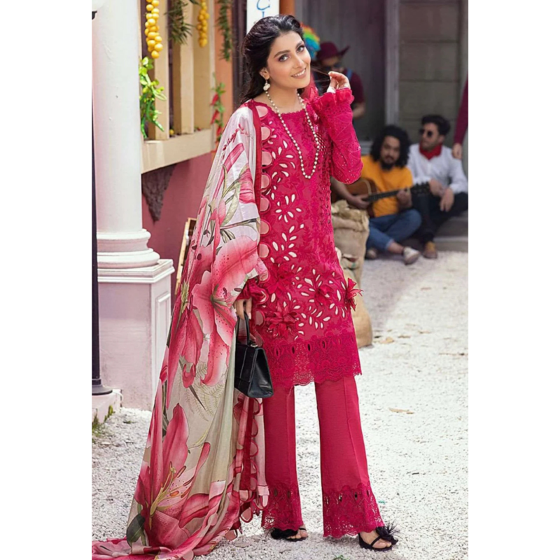 Mushq Pink luxury lawn chikankari AC-212