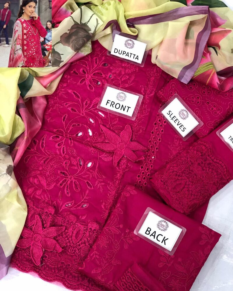 Mushq Pink luxury lawn chikankari AC-212 - Image 6