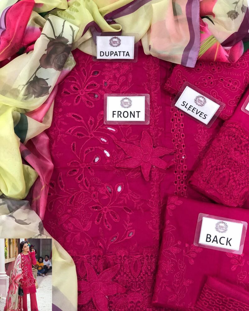 Mushq Pink luxury lawn chikankari AC-212 - Image 7
