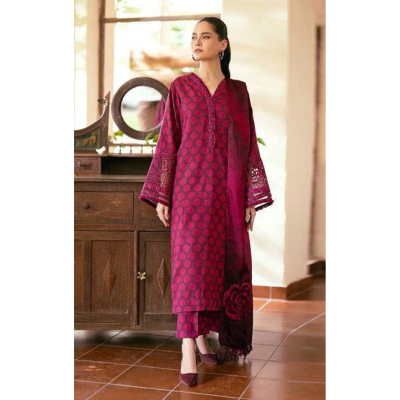 Lawn 3pc suit with chiffon dupatta AC-228