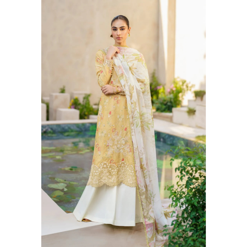 3-PC UNSTICHED Lawn CHIFFON Dupatta SUIT AC-256