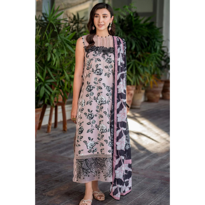 3-PC UNSTICHED Lawn CHIFFON Dupatta SUIT AC-258