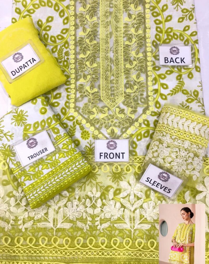 3-PC UNSTICHED Lawn CHIFFON Dupatta SUIT AC-257 - Image 2