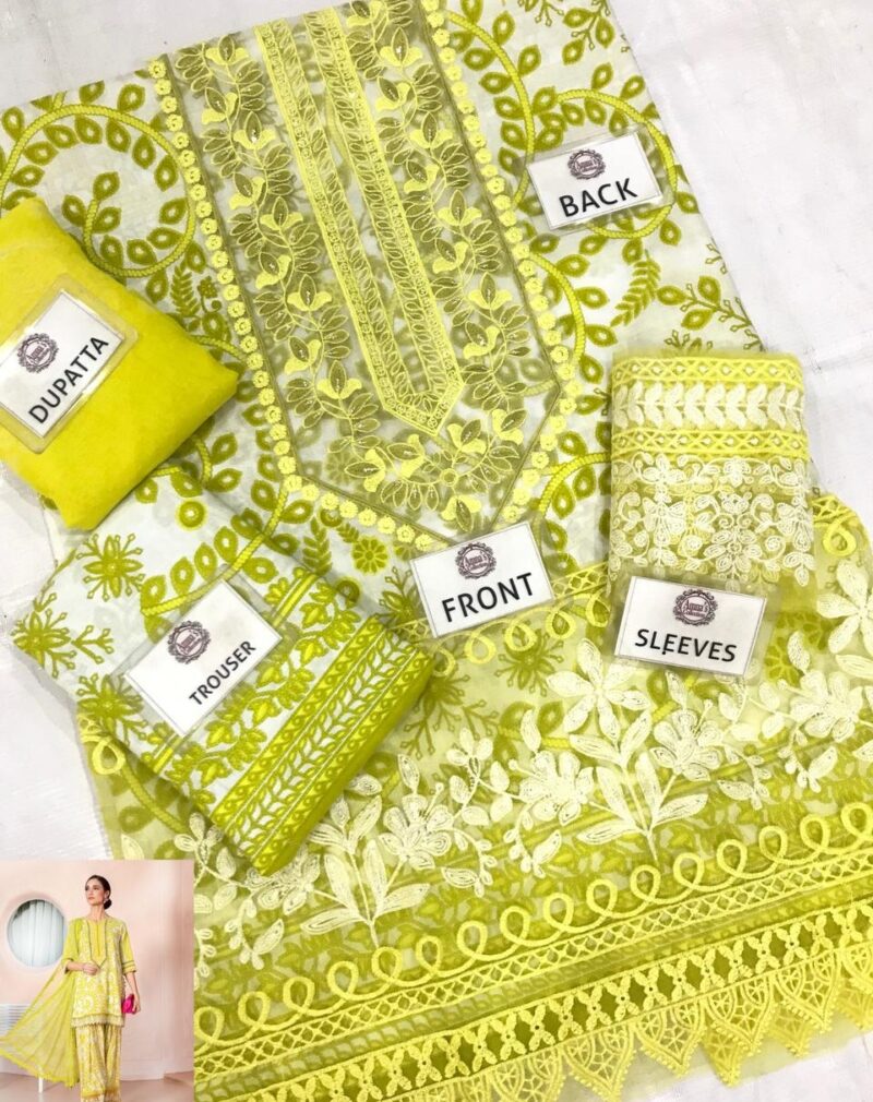 3-PC UNSTICHED Lawn CHIFFON Dupatta SUIT AC-257 - Image 3