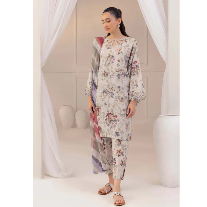 3-PC Lawn Suit With Chiffon Dupatta