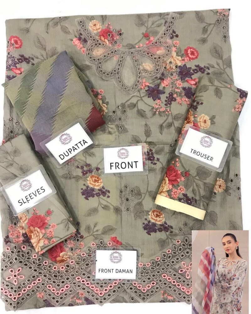 3-PC Lawn Suit With Chiffon Dupatta - Image 4