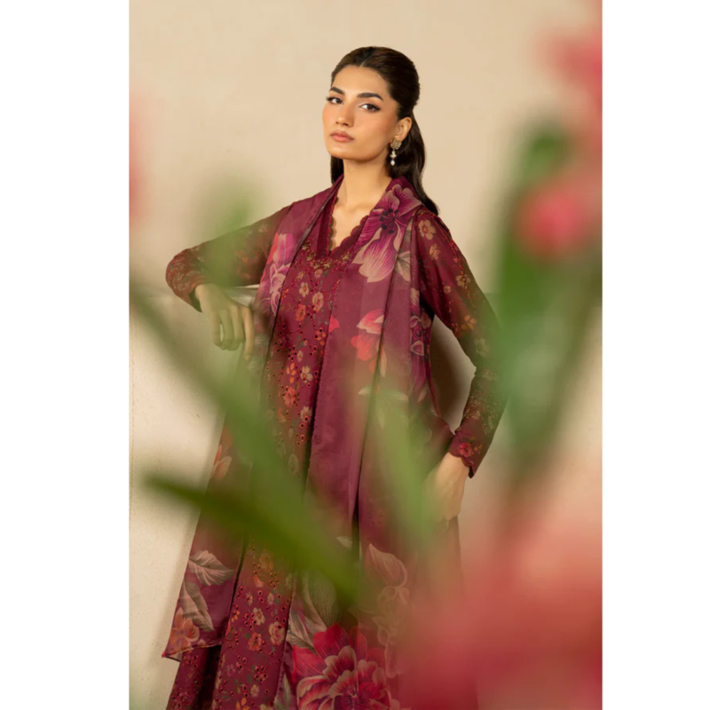 3-PC Unstiched Lawn Suit with chiffon dupatta AC-294 - Image 2