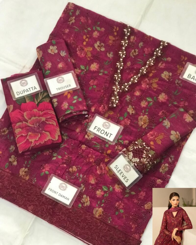 3-PC Unstiched Lawn Suit with chiffon dupatta AC-294 - Image 6