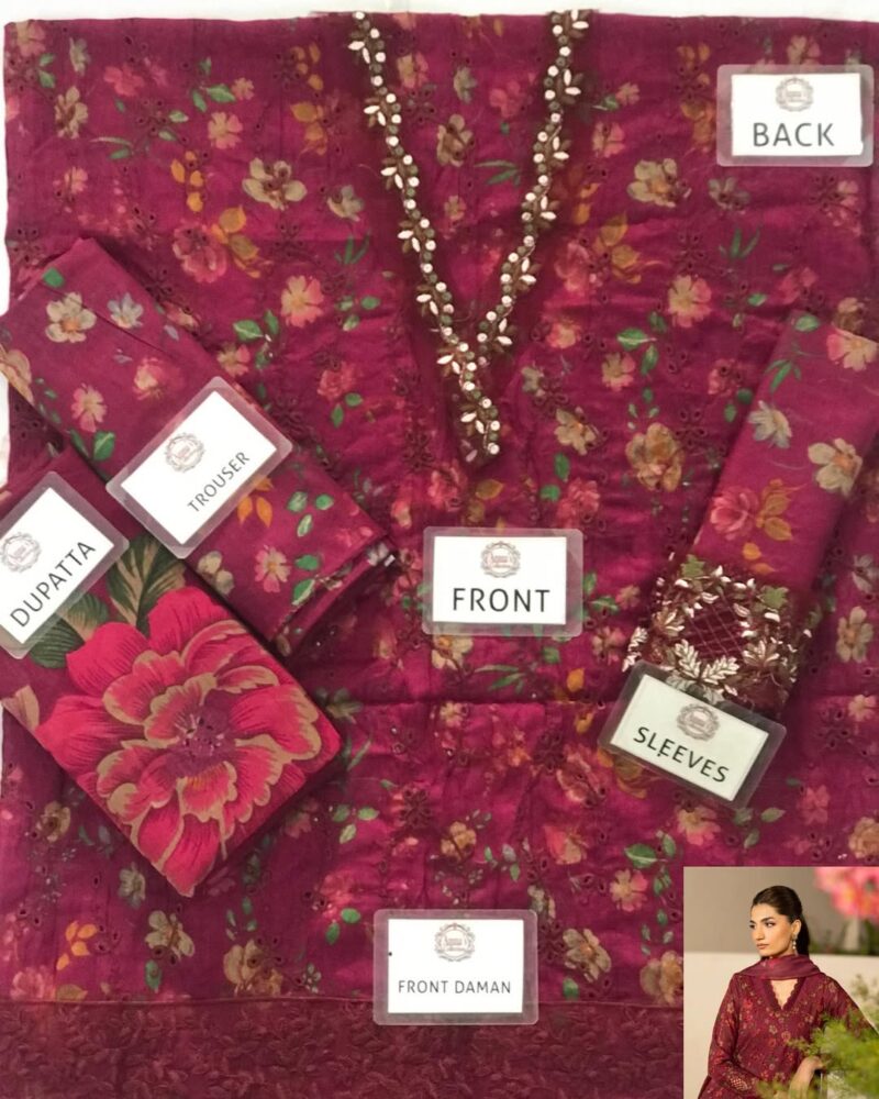 3-PC Unstiched Lawn Suit with chiffon dupatta AC-294 - Image 5