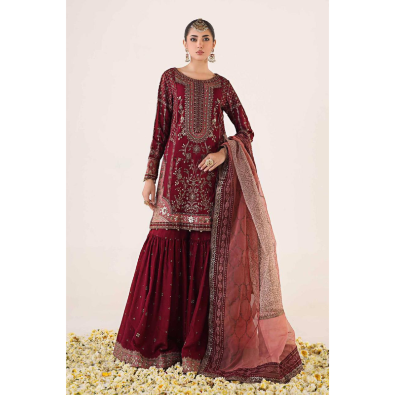 3-PC Gharara Suit On Chiffon AC-302