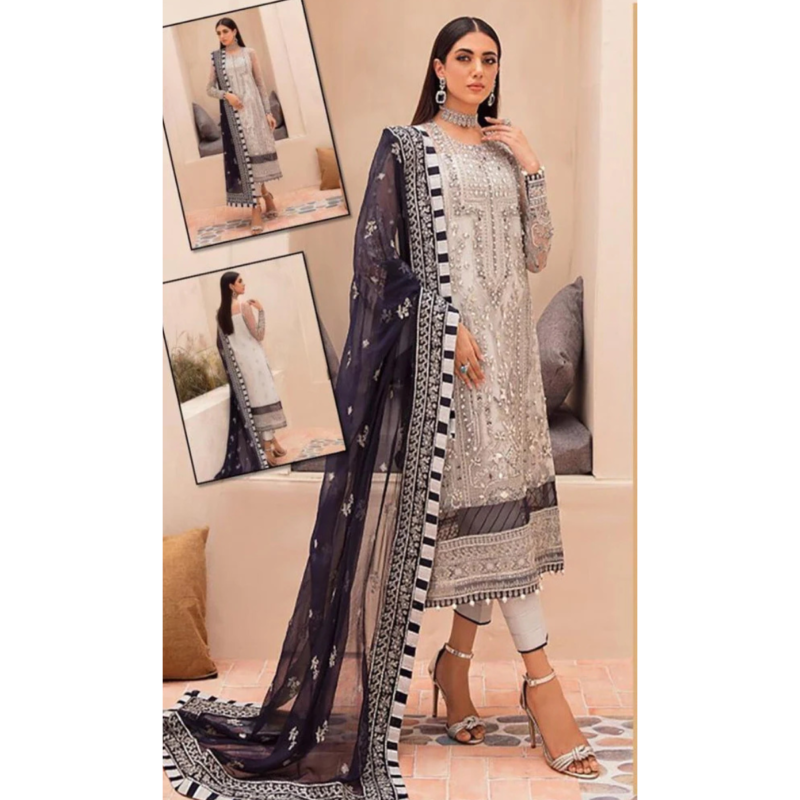 3-PC Unstiched Net Bridal Shalwar Kameez AC-303
