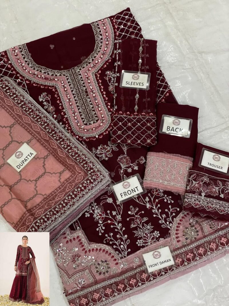 3-PC Gharara Suit On Chiffon AC-302 - Image 2