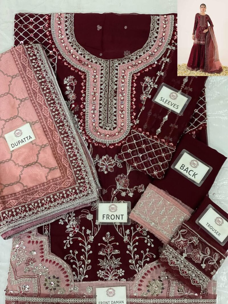3-PC Gharara Suit On Chiffon AC-302 - Image 4