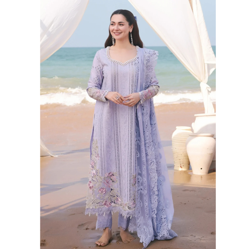 3-PC Lawn Cotton Chickenkaari With Chiffon Dupatta AC-314