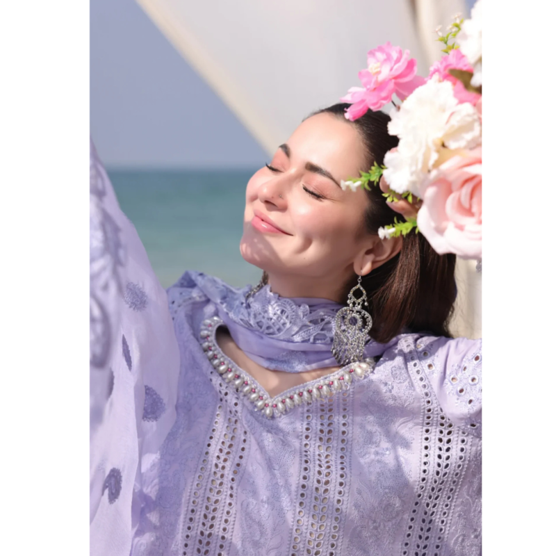 3-PC Lawn Cotton Chickenkaari With Chiffon Dupatta AC-314 - Image 3
