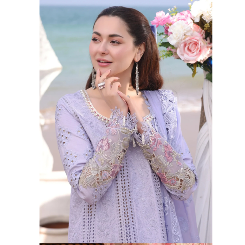 3-PC Lawn Cotton Chickenkaari With Chiffon Dupatta AC-314 - Image 2