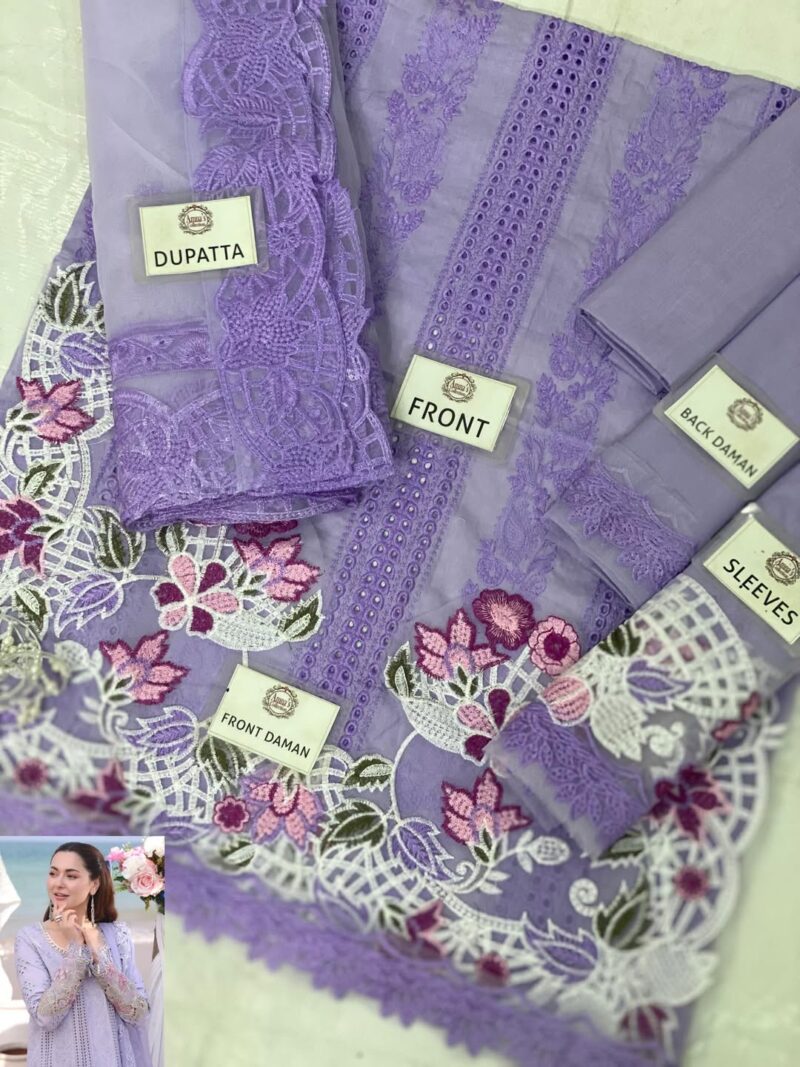 3-PC Lawn Cotton Chickenkaari With Chiffon Dupatta AC-314 - Image 7